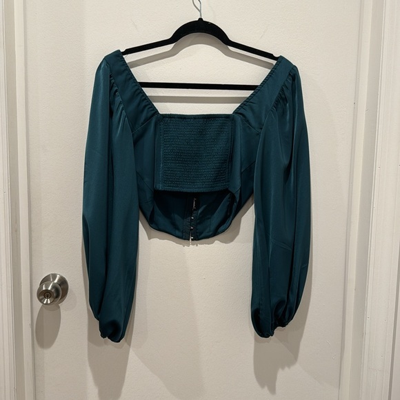 Teal bustier long sleeve cropped top - Picture 4 of 4